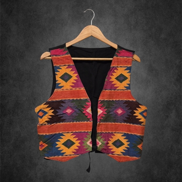 Jackets & Blazers - Vintage Southwestern Aztec Colorful Geometric Pattern Vest